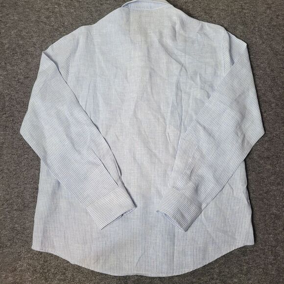 Escales Paris Limited Edition Linen Shirt Mens Size XL Button Up Blue Striped - Picture 2 of 12